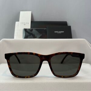 Saint Laurent SL 318 Havana Soft Rectangle Sunglasses with Dark Gray Lenses